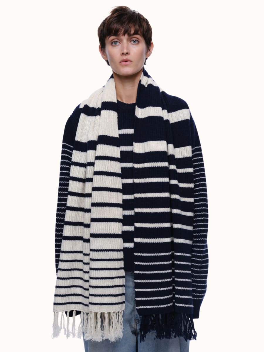 Sam Stripe Blanket Scarf - Navy