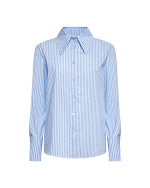 Striped Shirt With Rhinestones - Light Blue