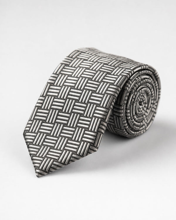 Woven Silk Parquet Tie - Grey