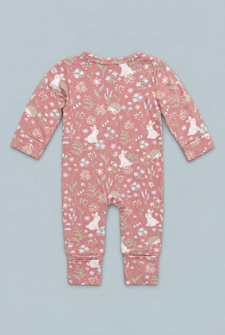 Pink Bunny Floral Convertible Romper - Woodland Bunny