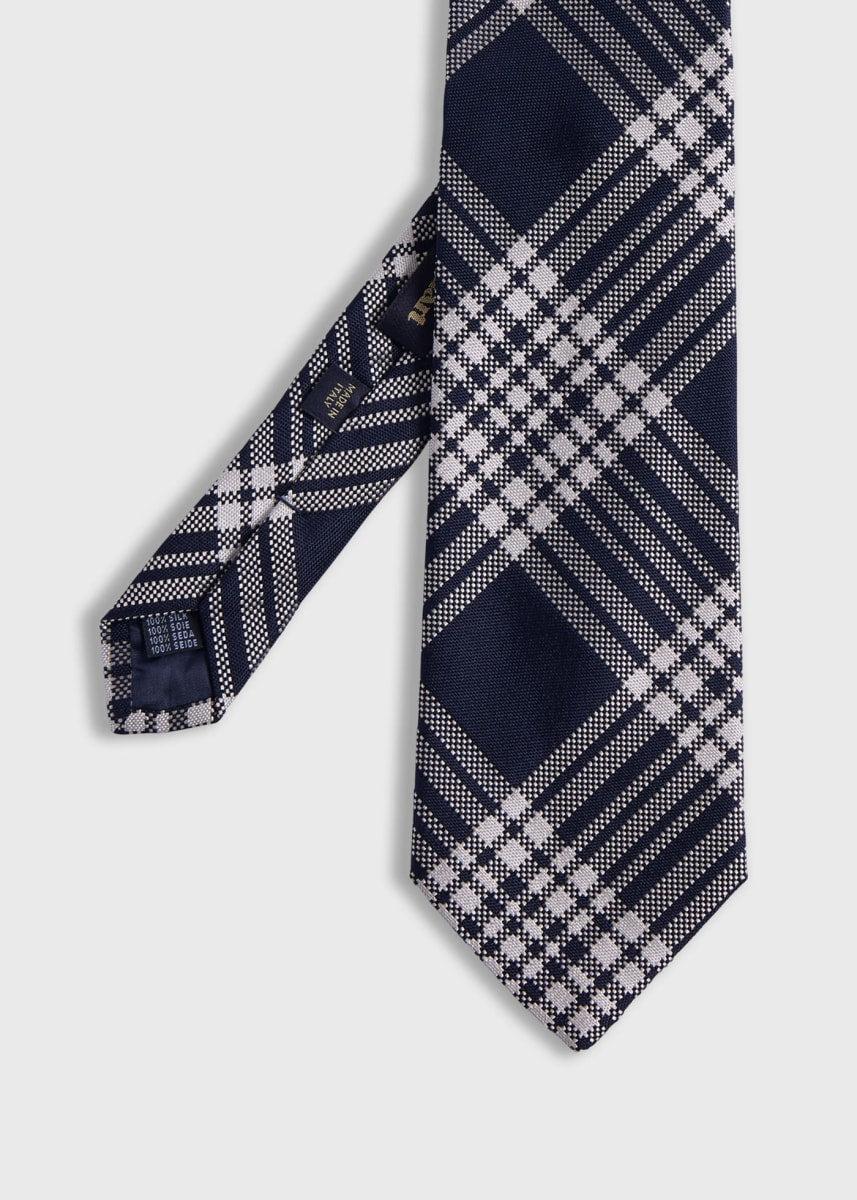 Woven Silk Plaid Tie - Navy