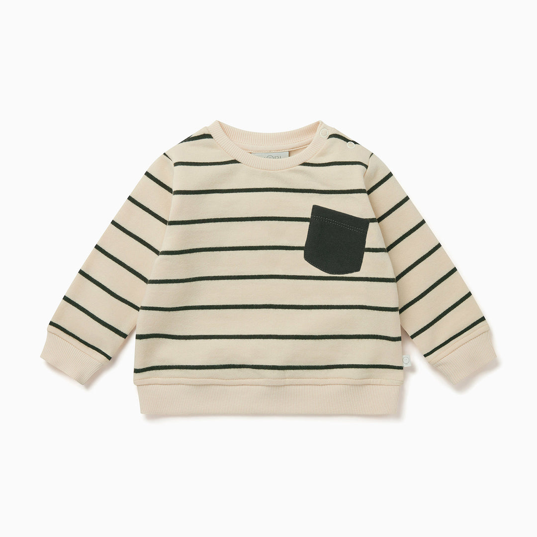 Striped Pocket Sweatshirt - Ecru Stripe Sweatshirts Mori 