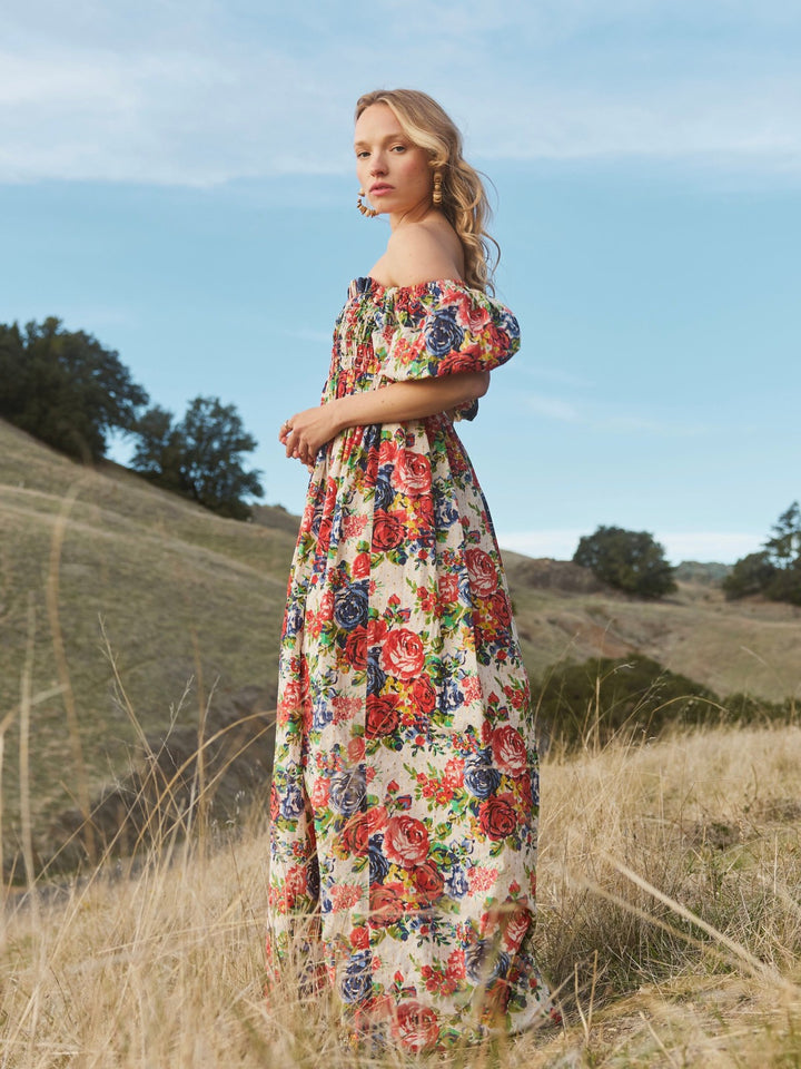 Aurora Puff Sleeve Maxi Dress - Blooming Floral Print Dresses Eddy 