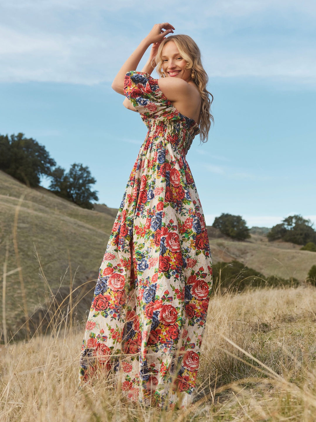 Aurora Puff Sleeve Maxi Dress - Blooming Floral Print Dresses Eddy 