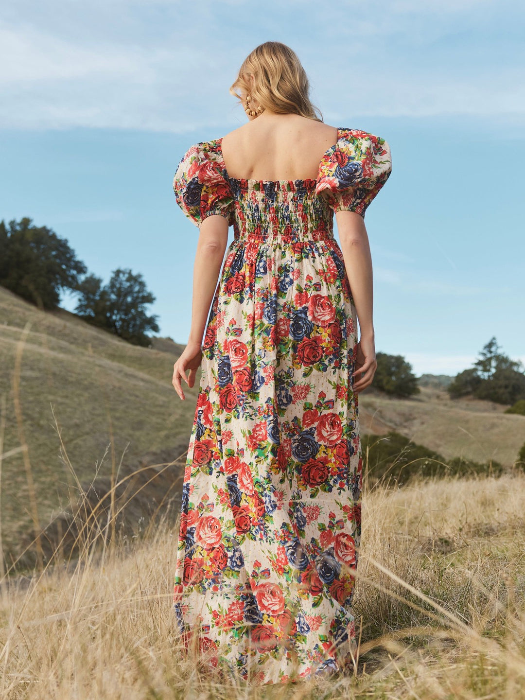 Aurora Puff Sleeve Maxi Dress - Blooming Floral Print Dresses Eddy 