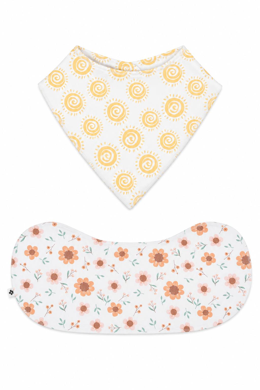 Sweet Bamboo Bib & Burp Cloth Set - Sunshine + Sunflower