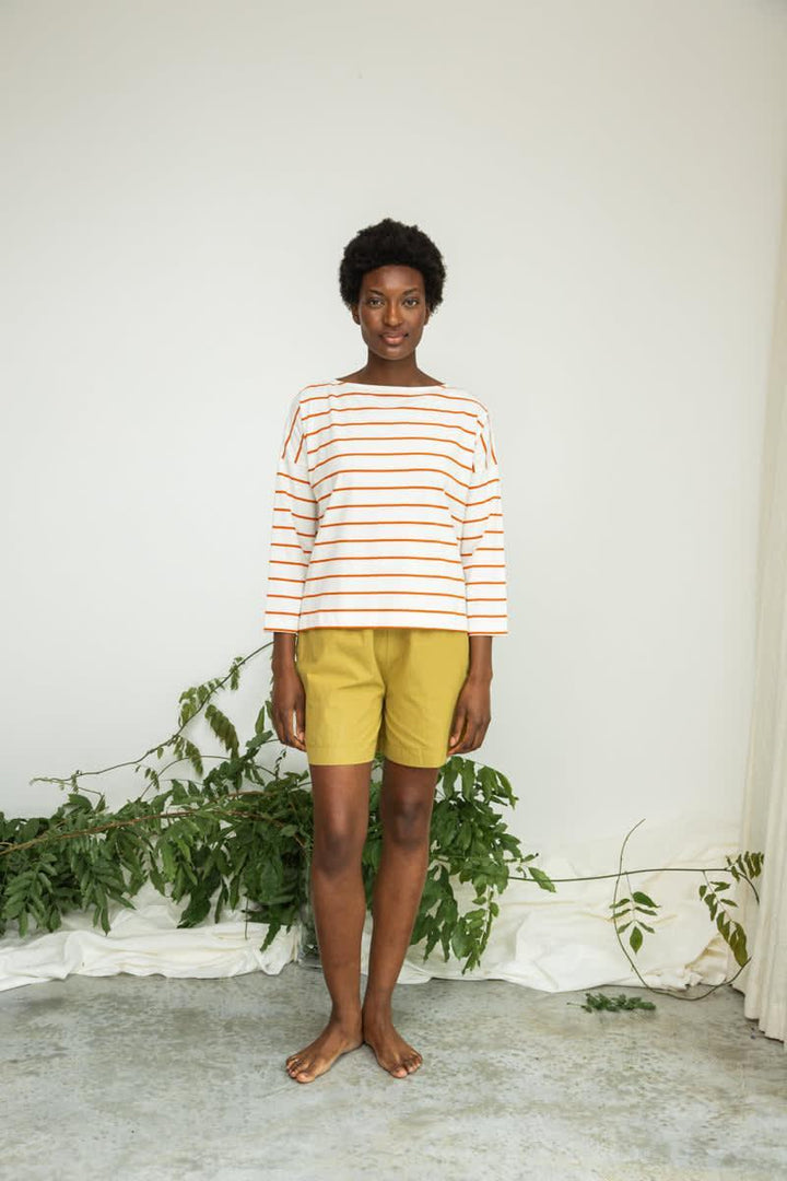 Leia-Sue Organic Cotton Top - White and Brick