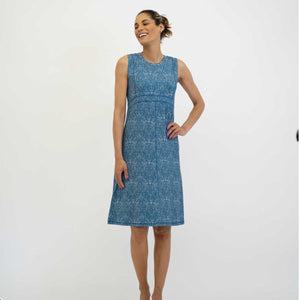 Seamed Bodice Dress - Indigo Drops