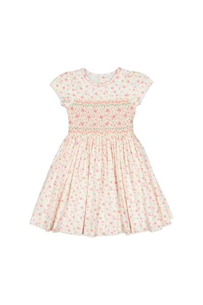 Violette Short Puff Sleeves Smocked Dress - Poppy Pink