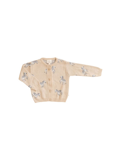 Organic Cotton Knit Jacquard Cardigan in Zebra - Mushroom