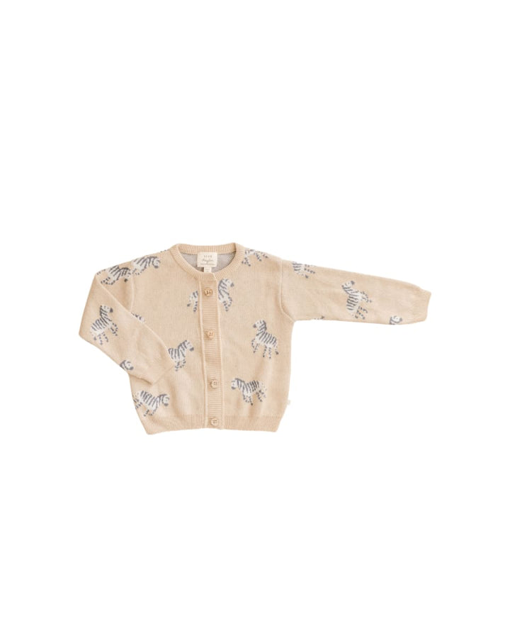 Organic Cotton Knit Jacquard Cardigan in Zebra - Mushroom
