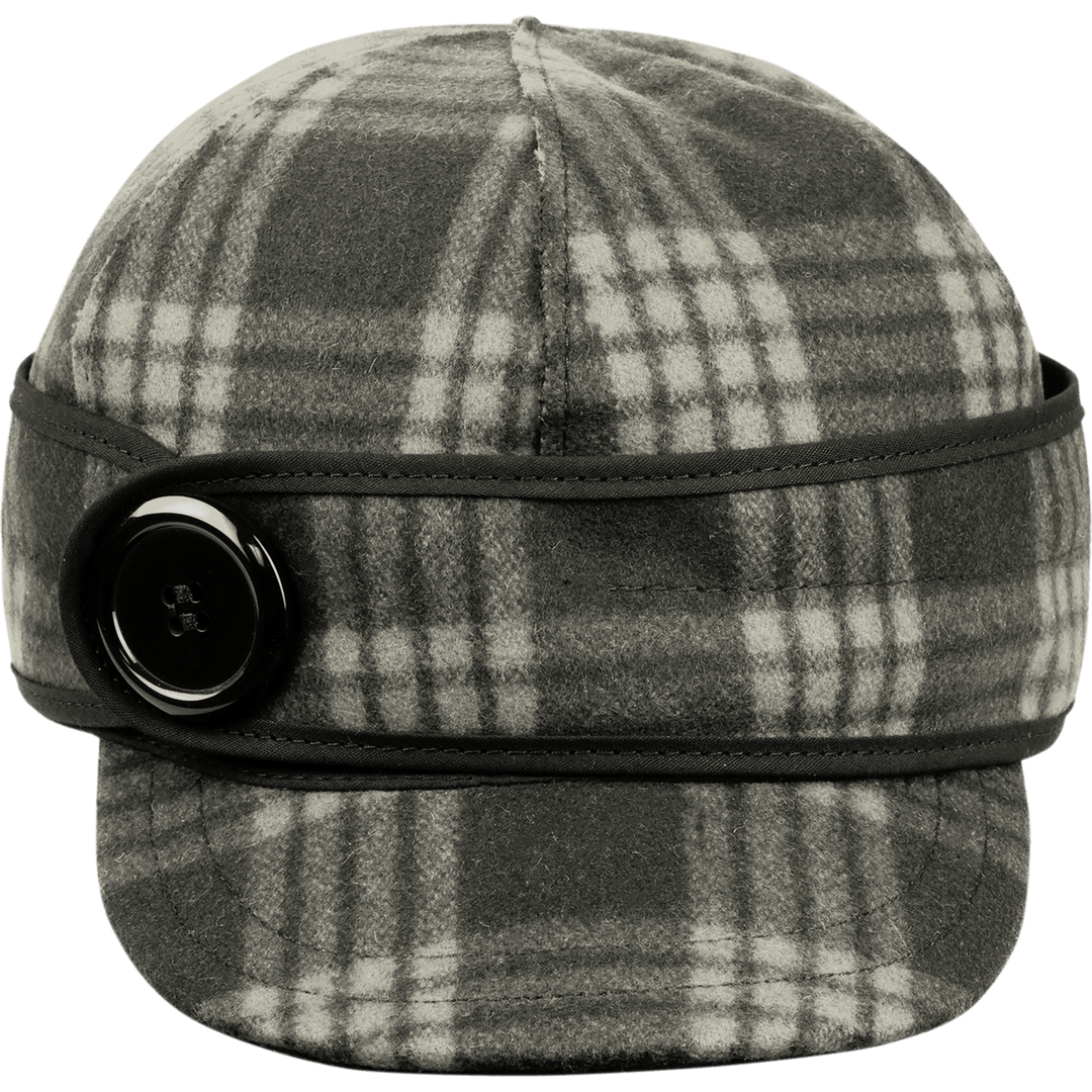 The Button Up Cap - Charcoal/white Tartan
