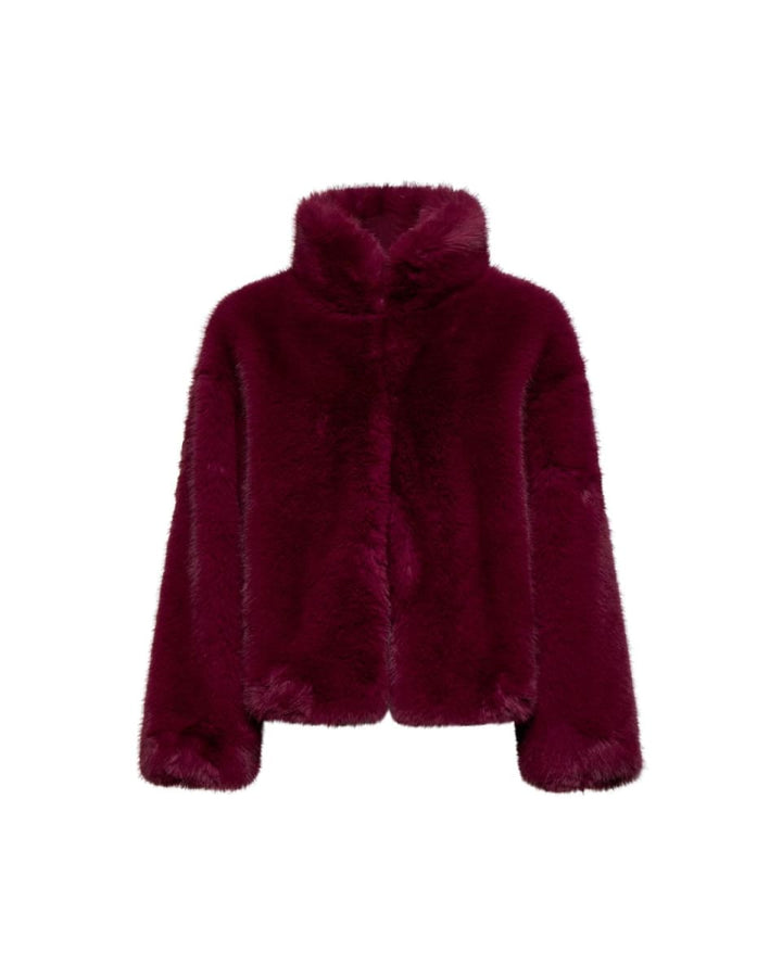 Short Faux Fur Jacket - Burgundy