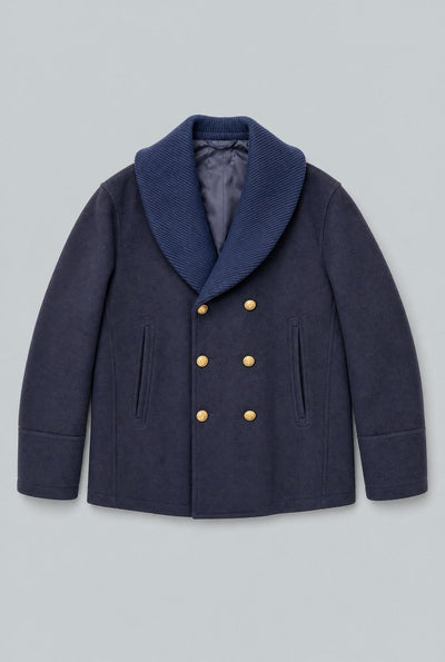 Gold Button Navy Collared Jacket - Navy