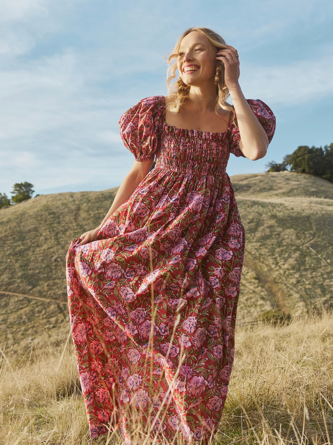 Aurora Puff Sleeve Maxi Dress - Imperial Red/Blush Floral