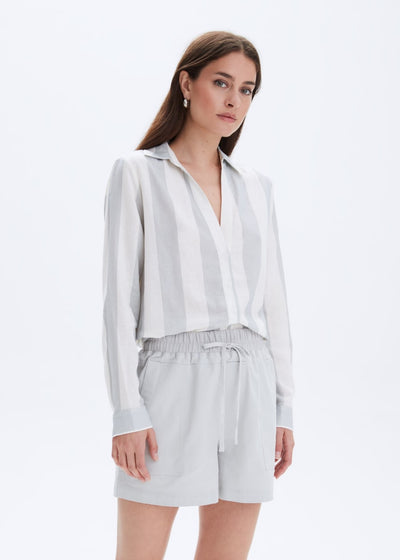 Striped Frida Linen Button Up Shirt - Limestone