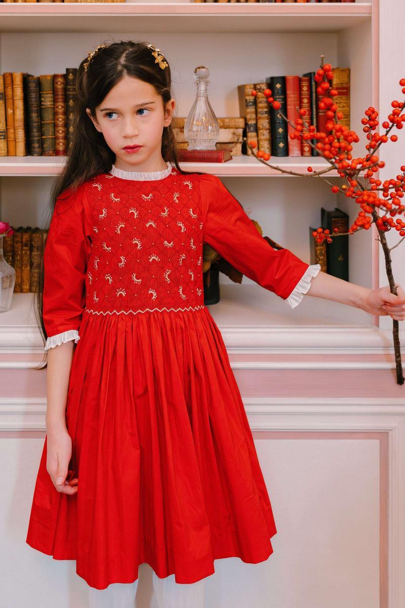 Luna Long Sleeve Smocked Dress - Red