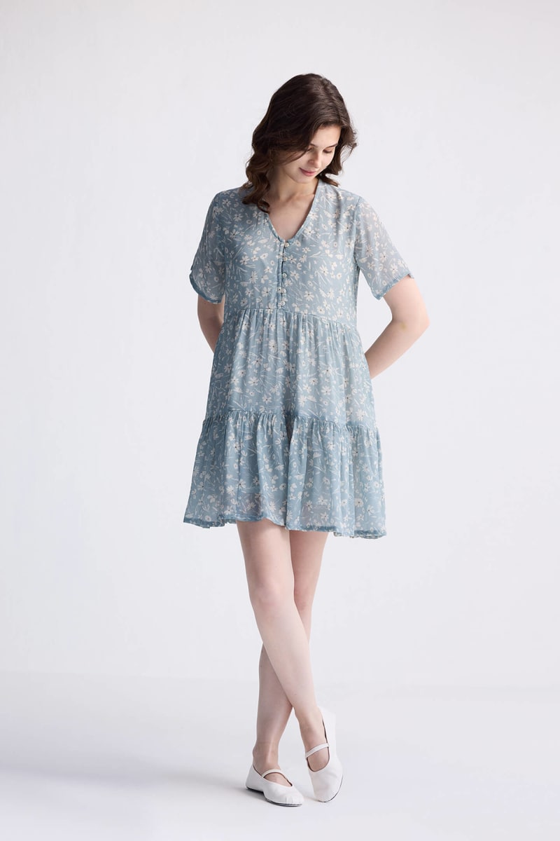 Floral Short Tiered Dress - Floral Poetry