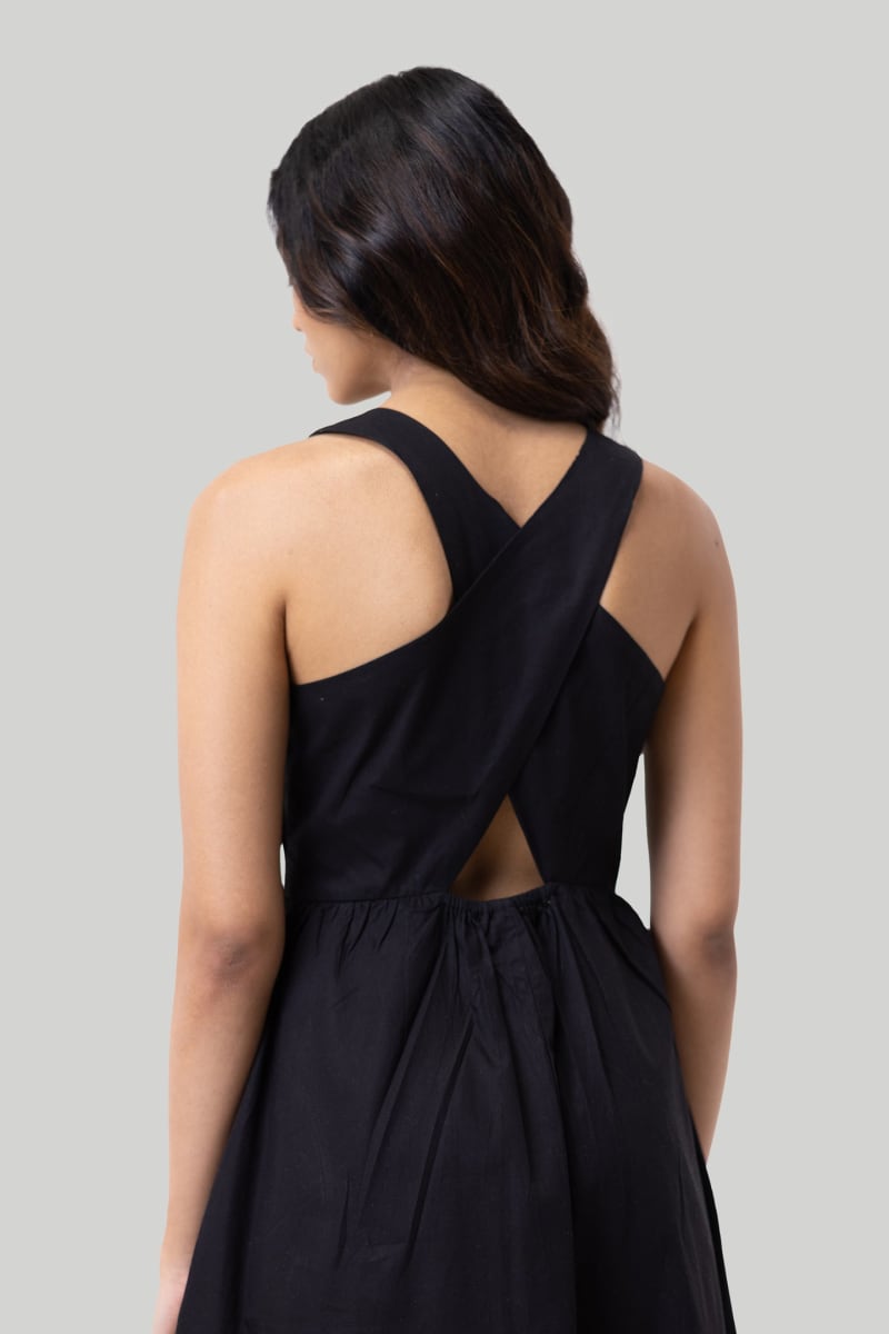 Cross-Back Midi Dress - Black