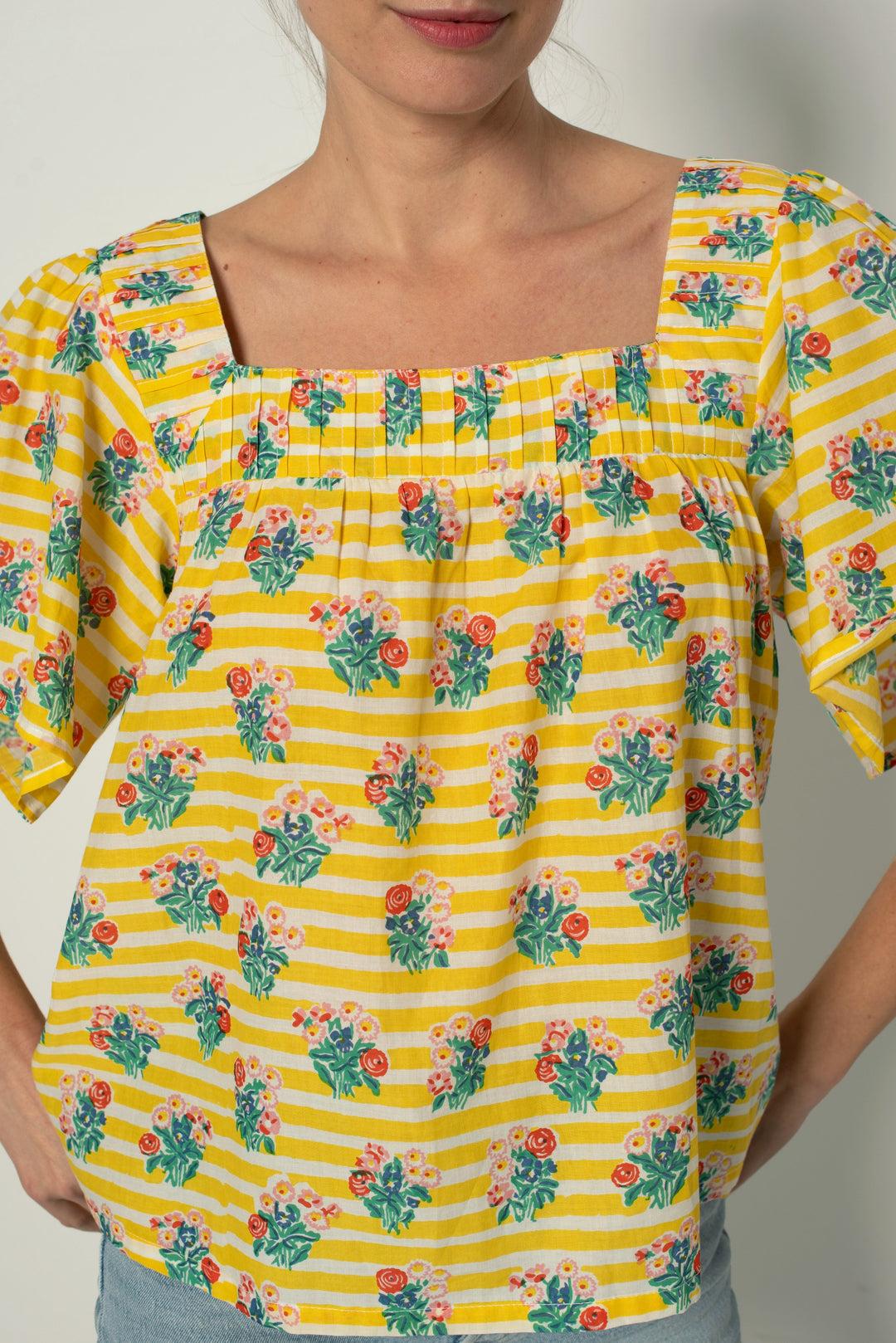 Fifi Top - Yellow Stripe Floral