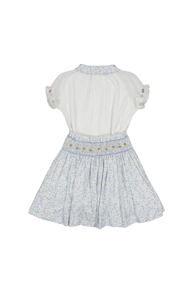 Marie Skirt & Short Sleeve Blouse - Floral/Blue