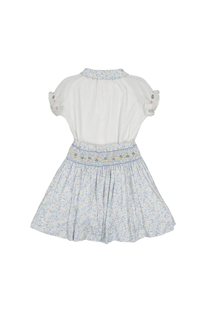 Marie Skirt & Short Sleeve Blouse - Floral/Blue