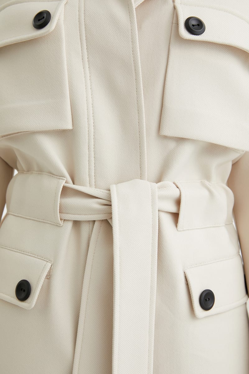 Belted Fluffy Jacket - Ecru