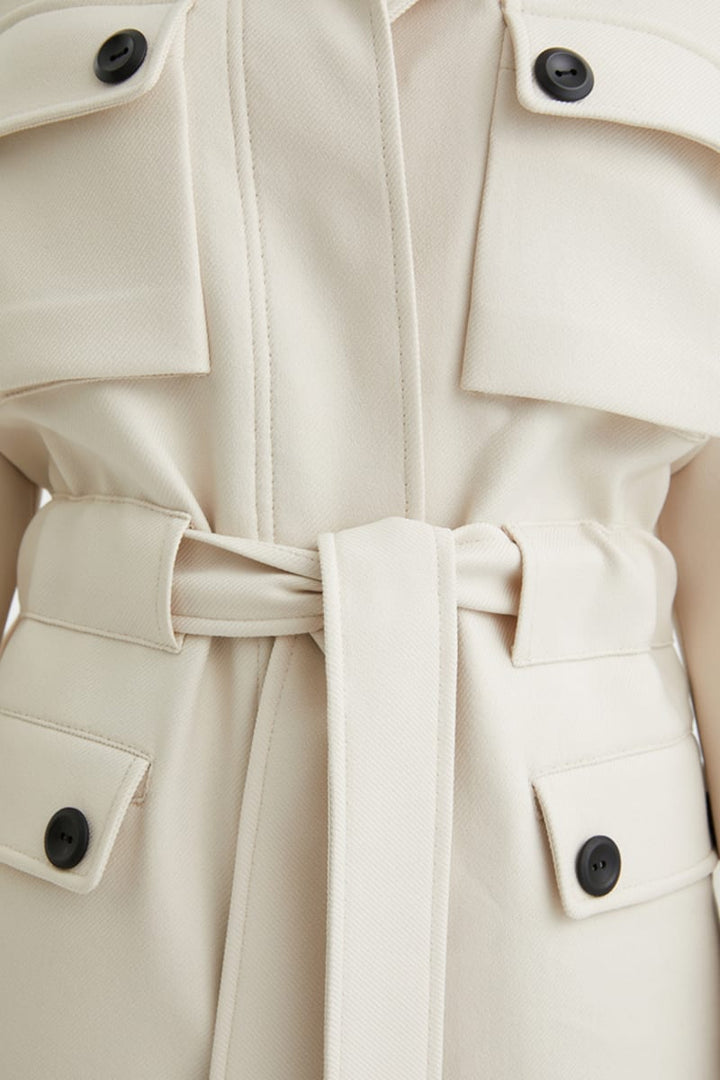 Belted Fluffy Jacket - Ecru