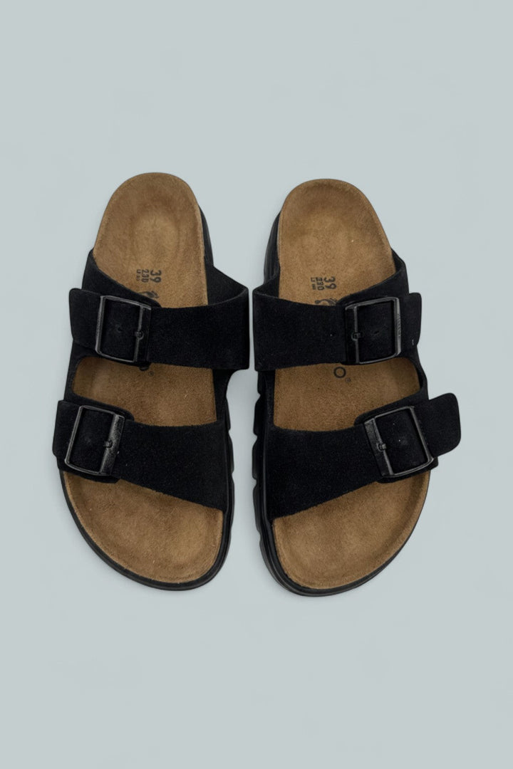 Arizona Chunky Suede Sandals - Black/Black