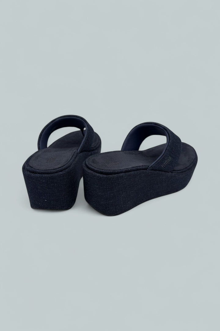 Platfforms Denim Wedge Toe-Post Sandals - Dark Denim