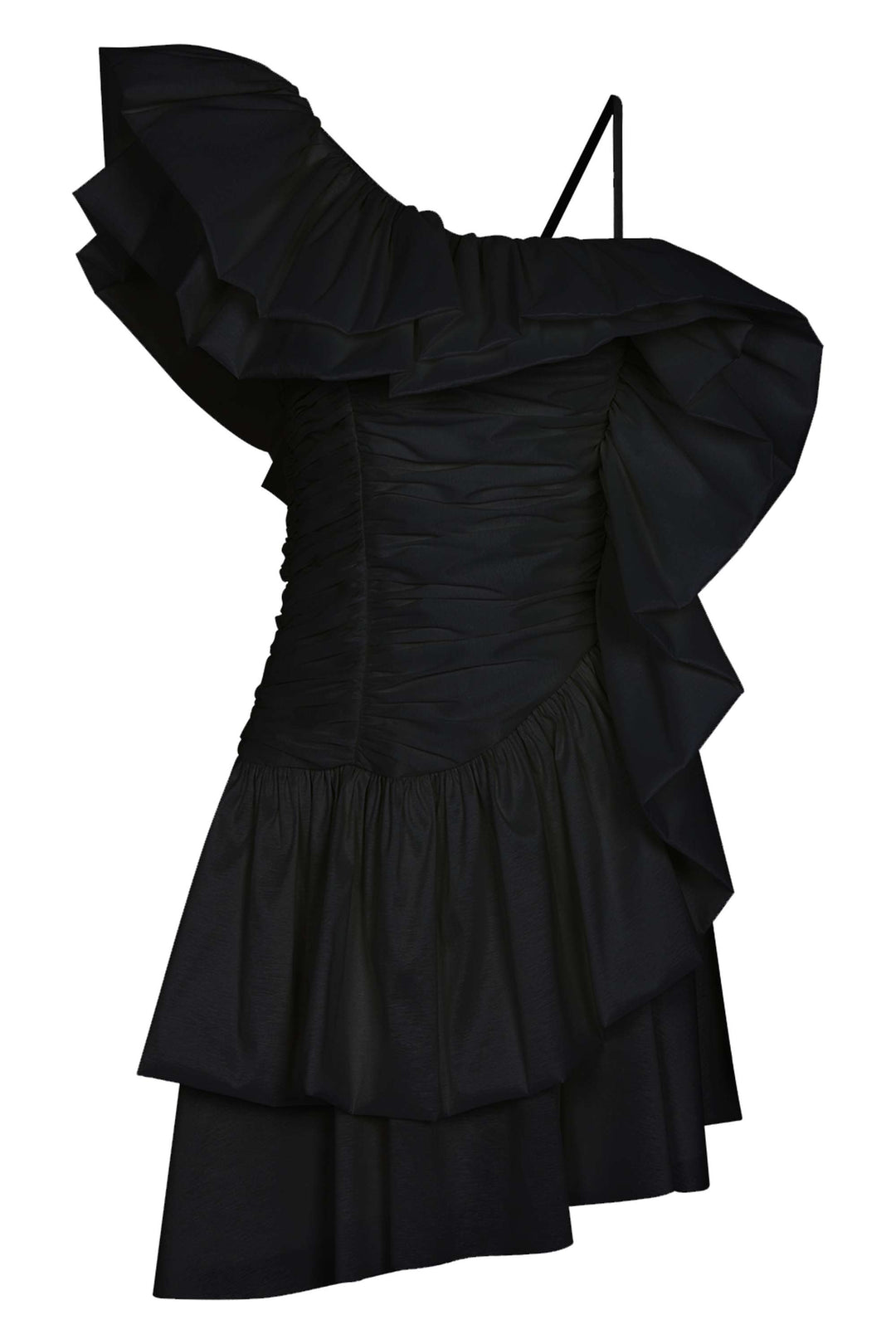 One Shoulder Draped Taffeta Dress - Black