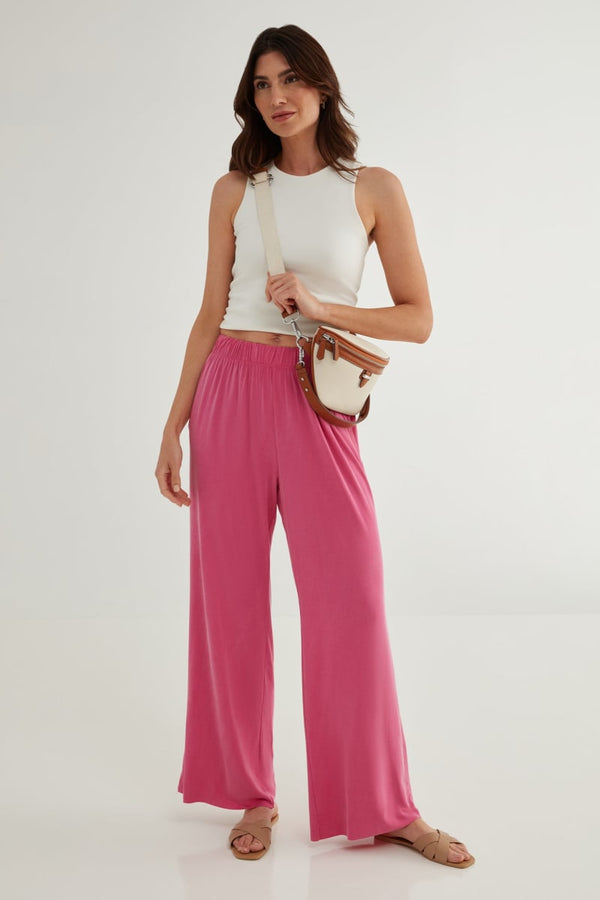 The Effortless Palazzo: Pant Flow Cupro - Fuchsia