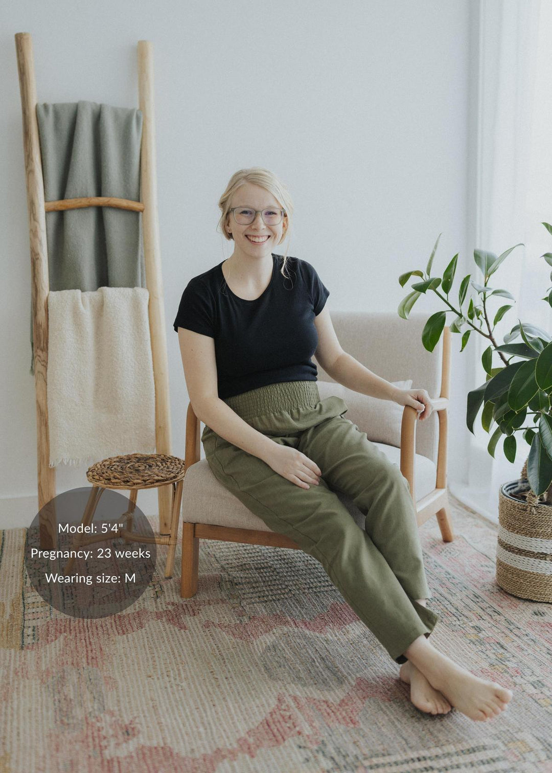 Transitional Maternity Linen Pant - Extended Inseam - Olive