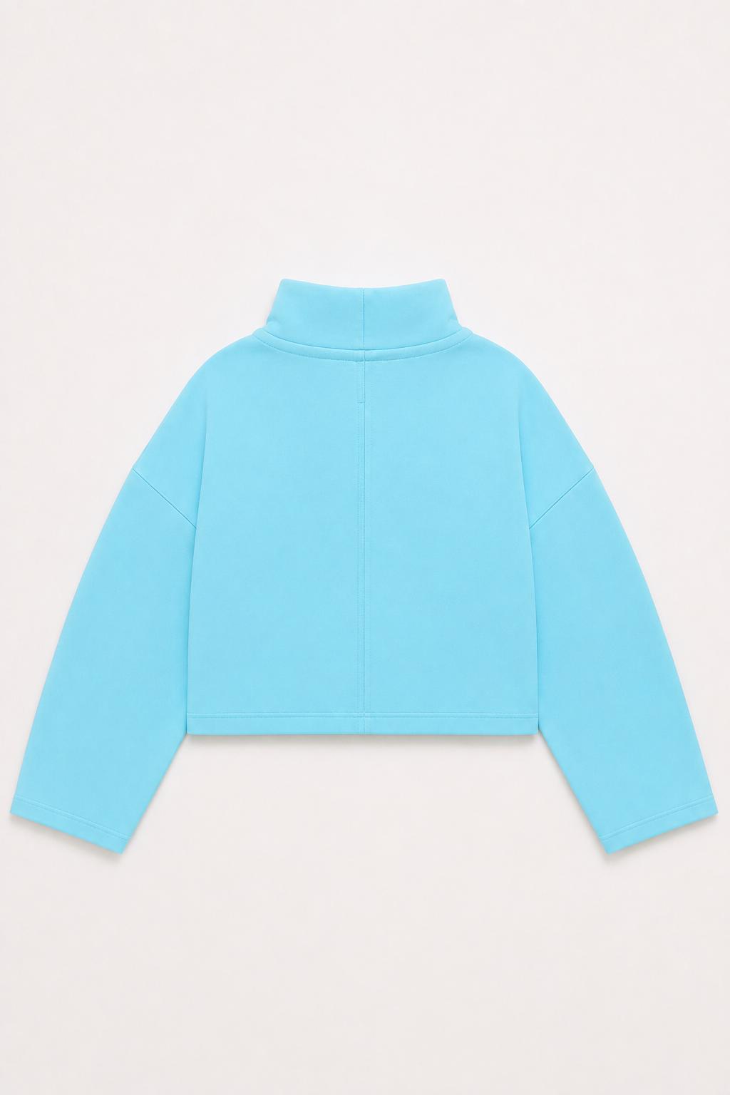Funnel Neck Sweatshirt With Drawstring - Blue