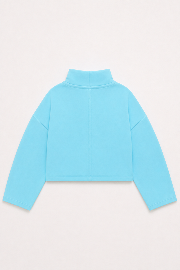 Funnel Neck Sweatshirt With Drawstring - Blue