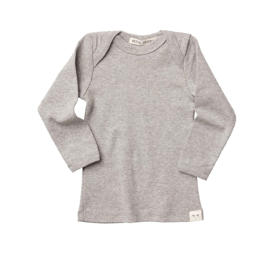 Lilou Long Sleeve Envelope Tee - Heather Grey Tees Petit Vilains 