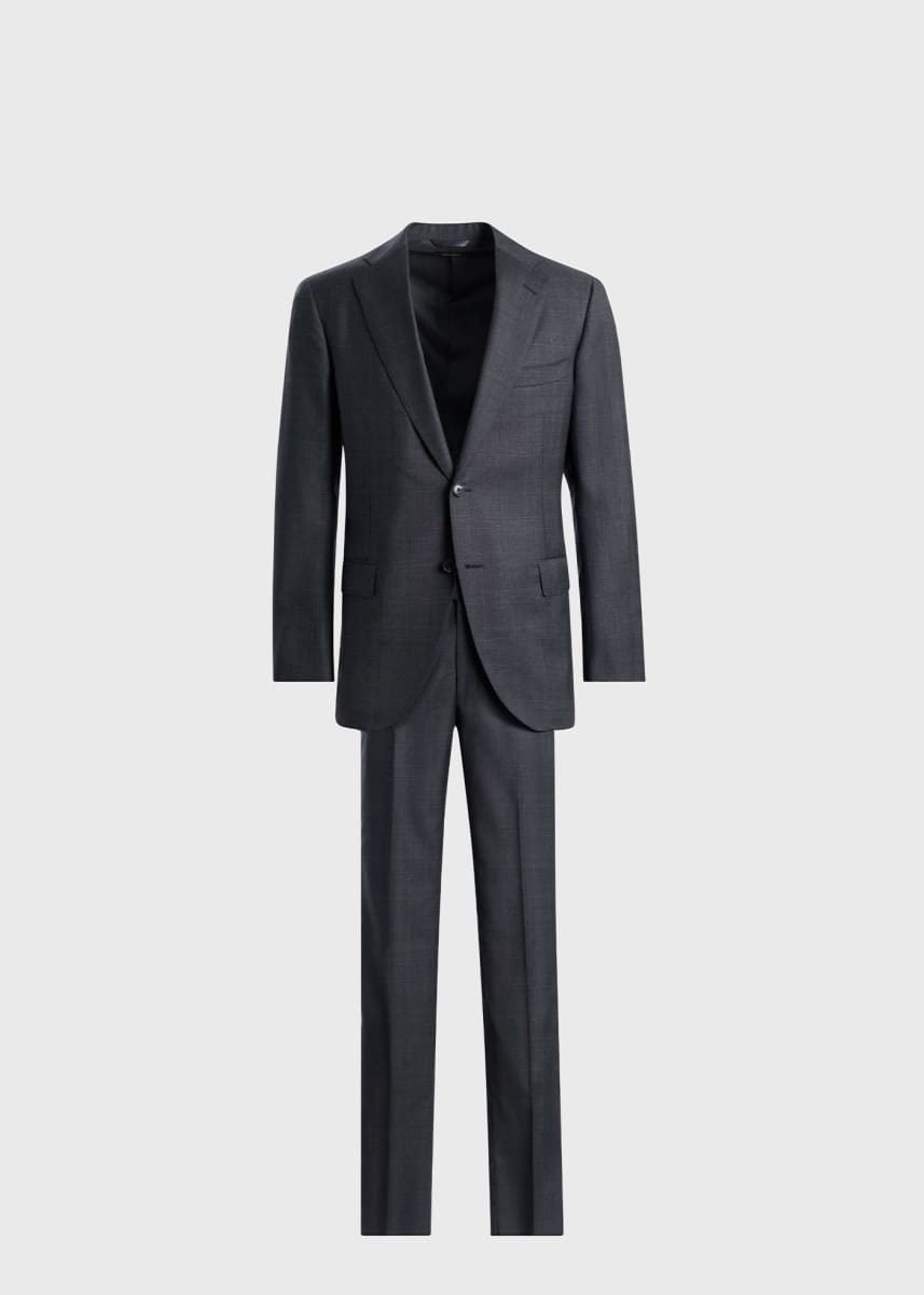 Tonal Plaid Super 130s Wool Suit - Mid Grey - Suit