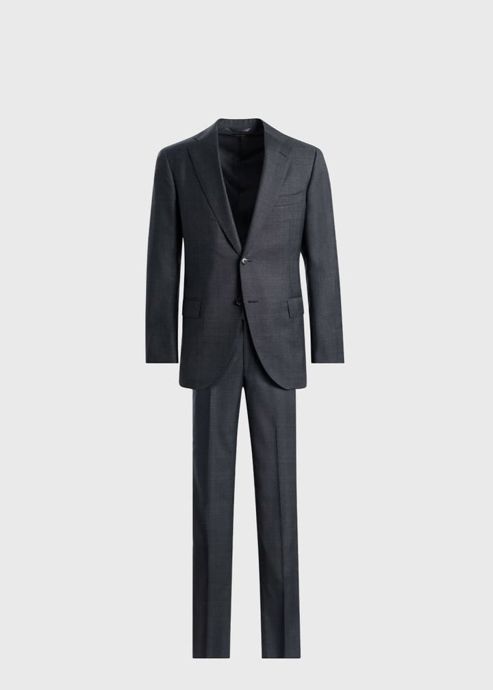 Tonal Plaid Super 130s Wool Suit - Mid Grey - Suit
