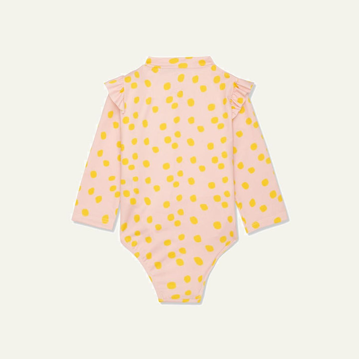 Recycled Polyester Sepia Dotted Zipped Kid Rashguard - Sepia/cyber Yellow