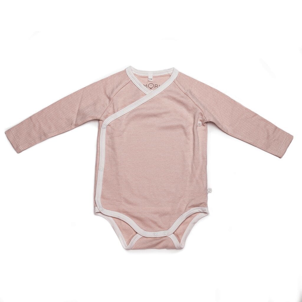 Long Sleeve Kimono Bodysuit - Blush Stripes Bodysuits + Onesies Mori