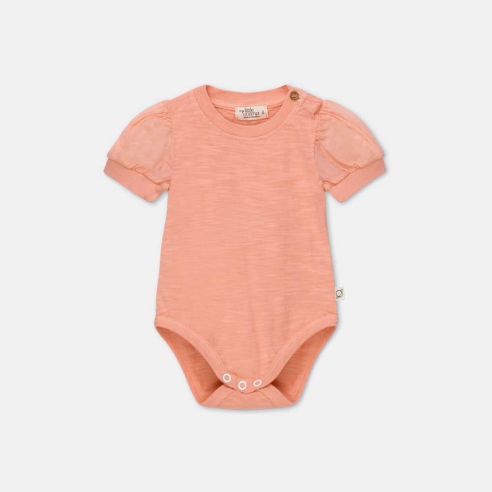 Slub Puffed Sleeves Bodysuit - Peach Bodysuits My Little Cozmo 