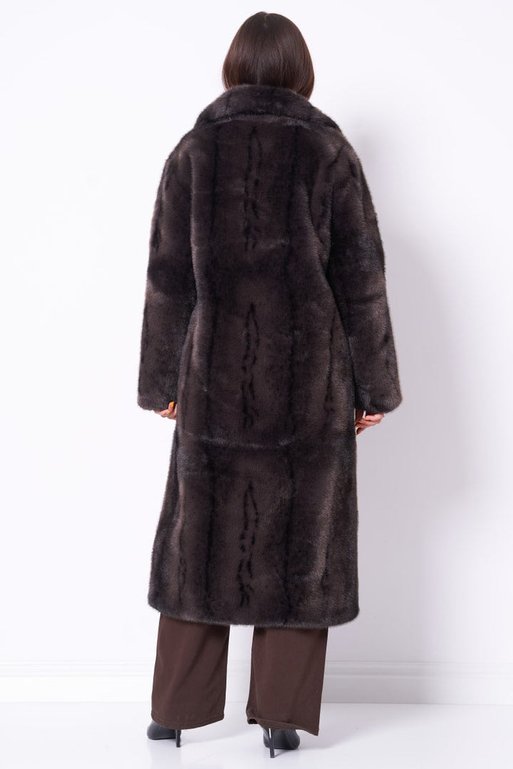 Long Brown Faux Fur Coat - Coffee Brown
