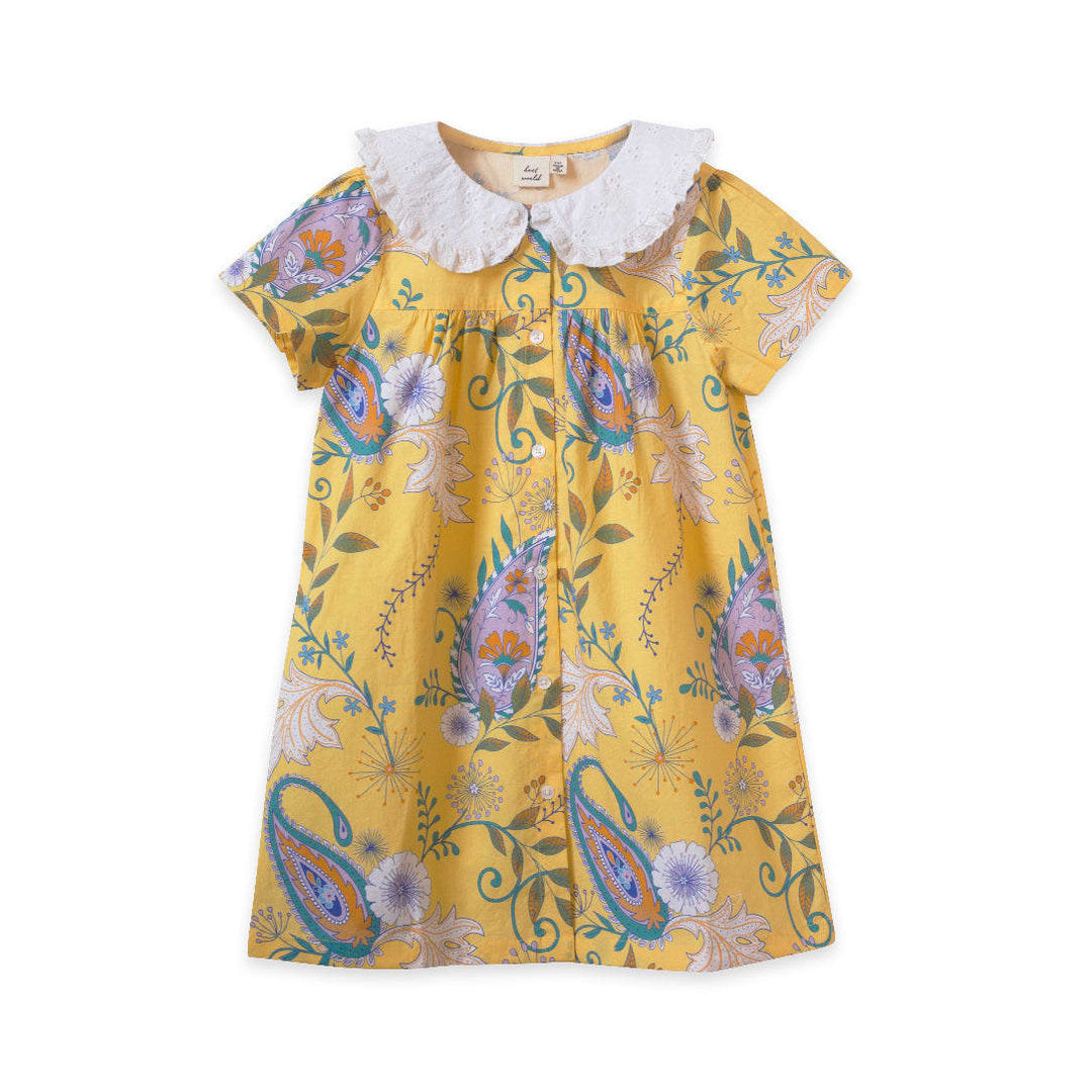 Girls Broderie Collar Fae Dress - Sunshine Paisley