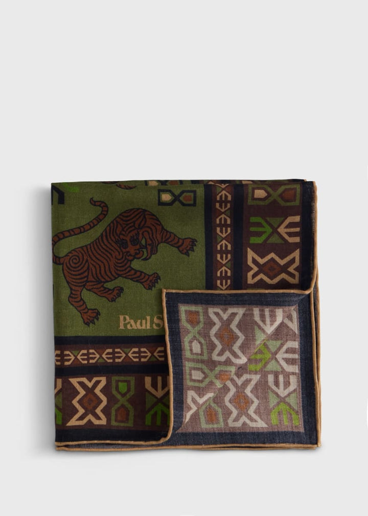 Tiger Motif Handkerchief - Olive