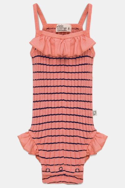 Rib stripe baby romper - Coral