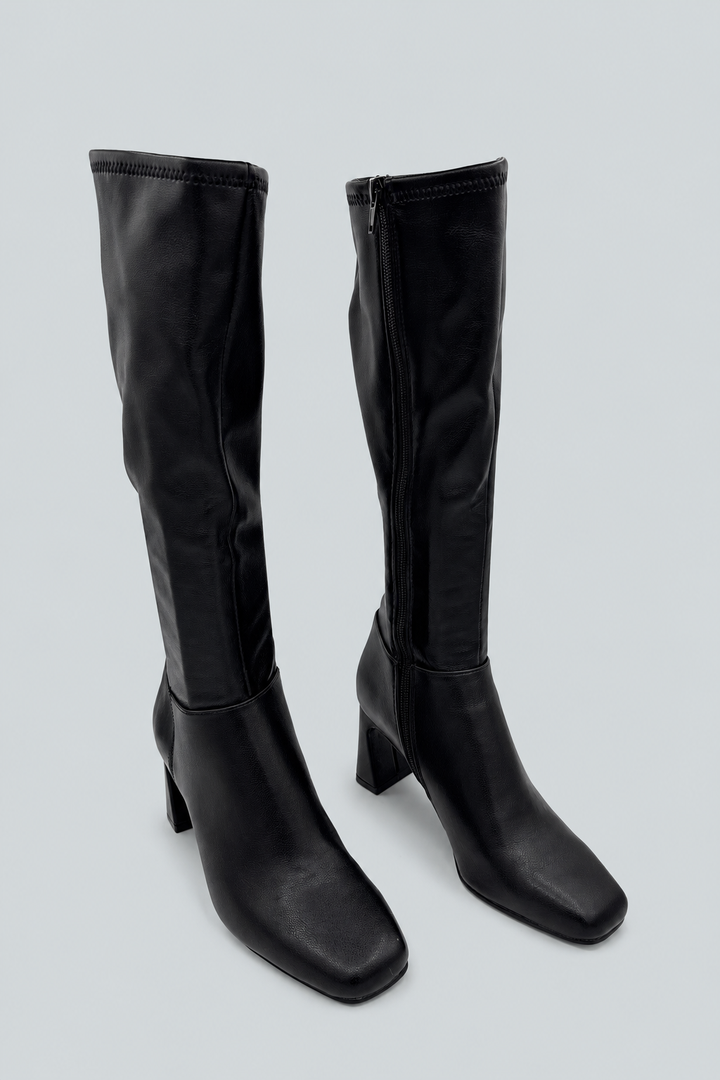 Hunny Square Toe Zippered Boots - Black