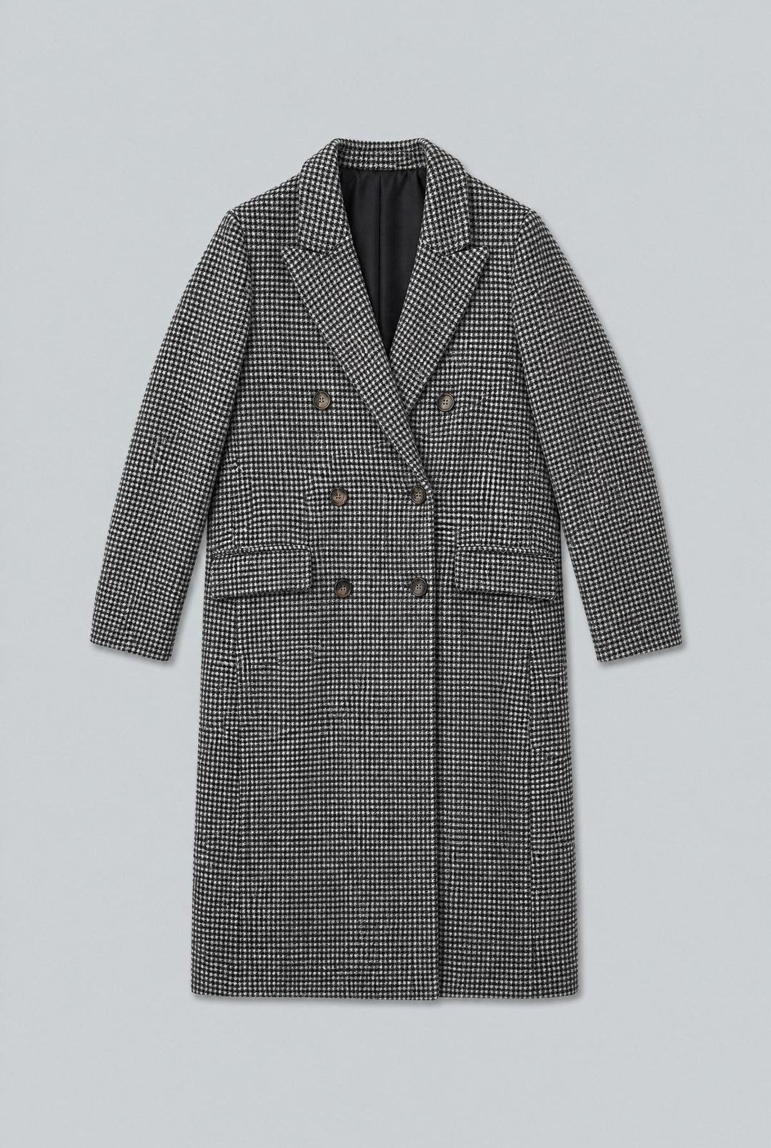 Houndstooth Double Breasted Coat - Black/White