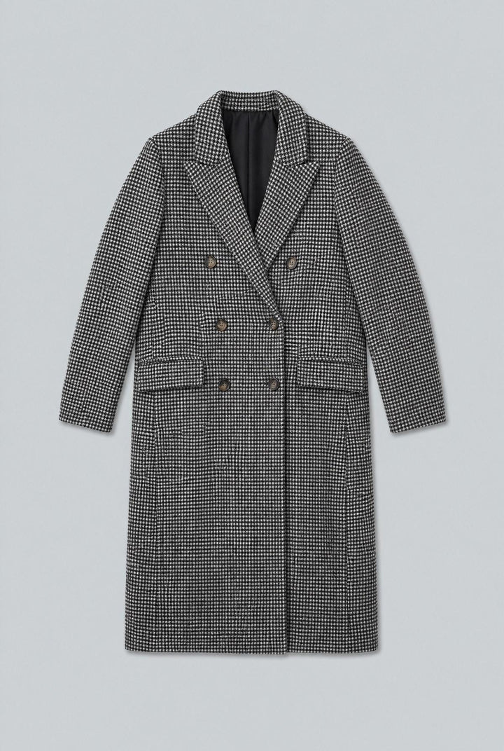 Houndstooth Double Breasted Coat - Black/White