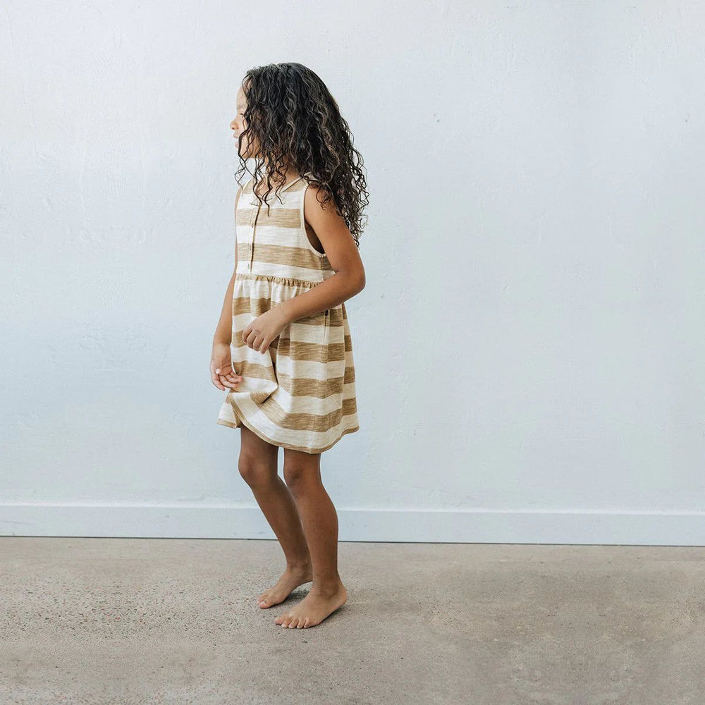 Organic Tank Dress - Honey Stripe Dresses + Skirts Kid Wild 