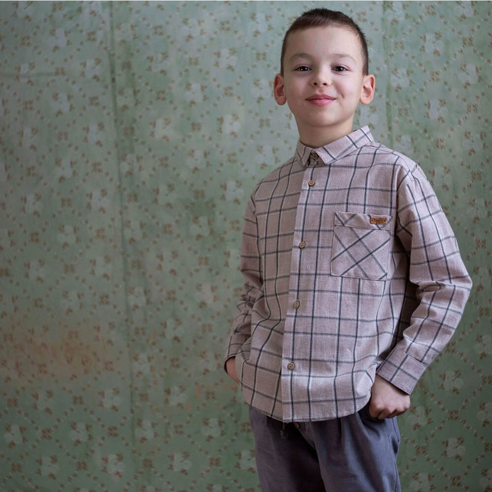 Taupe Plaid Shirt with Pockets Button Down Shirts Popelin 